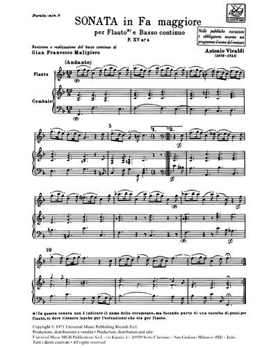 Sonata in Fa maggiore RV 52 F. XV n. 4 Tomo 501
