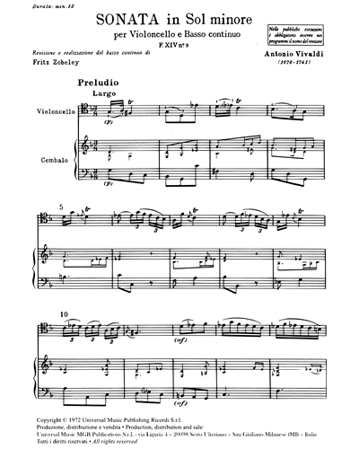 Sonata in Sol minore RV 42 F. XIV n. 9 Tomo 530