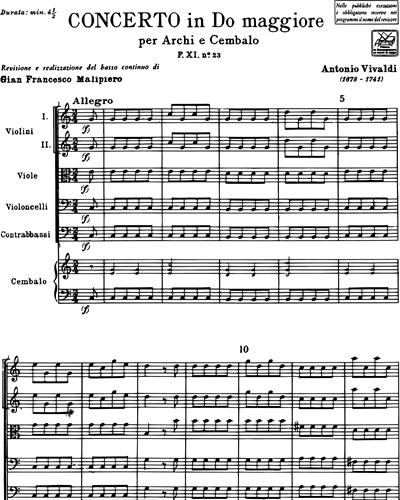 Concerto in Do maggiore RV 109 F. XI n. 23 Tomo 185
