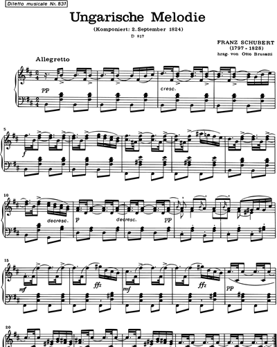 Hungarian Melody In B Minor, D 817 Piano Sheet Music By Franz Schubert ...