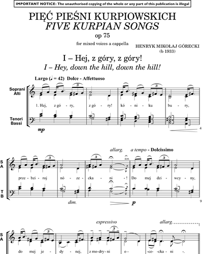Five Kurpian Songs, op. 75