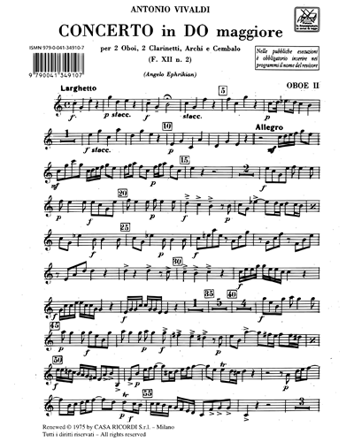 Concerto in Do maggiore RV 559 F. XII n. 2 Tomo 10