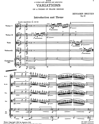 Variations On A Theme Of Frank Bridge Full Score Sheet Music By Benjamin Britten Nkoda