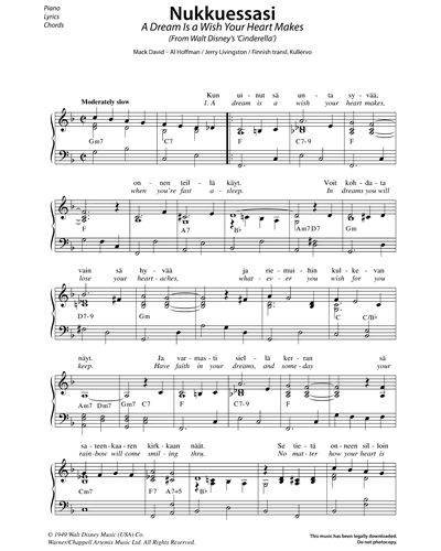 A Dream Is A Wish Your Heart Makes From Cinderella Guitar Piano Voice Sheet Music By Mack David Nkoda