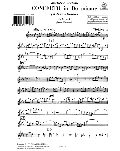 Concerto in Do minore RV 120 F. XI n. 8 Tomo 30