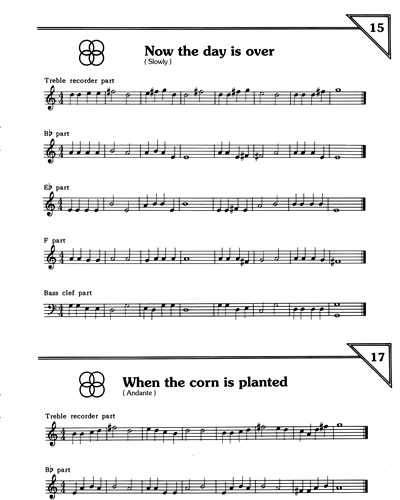 "Now The Day Is Over" & "When The Corn Is Planted" & "Good King Wenceslas" & "Ode To Joy" & "New World Symphony" & "Michael Row The Boat" & "Kum Ba Ya"