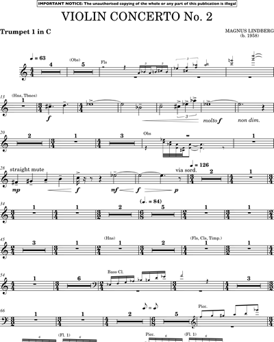 Violin Concerto Trumpet 1 in C Sheet Music by Magnus Lindberg | nkoda