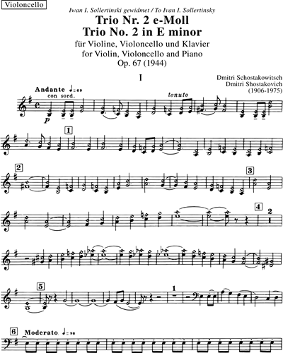 Regenerador Ninguna barricada Trio No. 2 in E minor Cello Sheet Music by Dmitri Shostakovich | nkoda