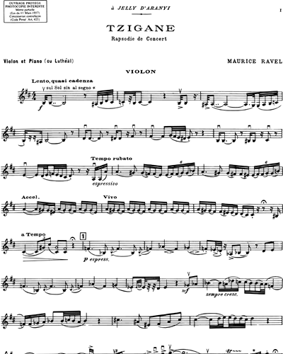 Tzigane - Pour violon et orchestre [Solo] Violin Sheet Music by 