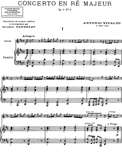 Concerto en Ré majeur Op. 3 n. 9