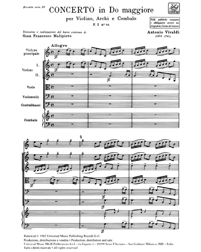 Concerto in Do maggiore RV 182 F. I n. 94 Tomo 195