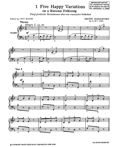 Five Easy Variations for Piano, op. 51
