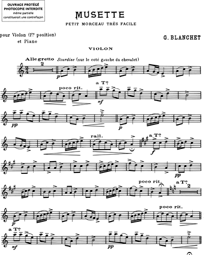 For nylig pistol Fugtig Musette Violin Sheet Music by Georges Blanchet | nkoda