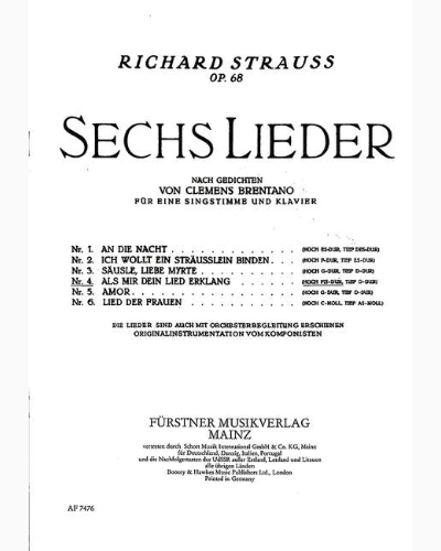 Sechs Lieder nach Gedichten von Clemens Brentano