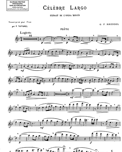 Célèbre Largo (extrait de l'Opéra "Xerxès") - Transcription pour flûte