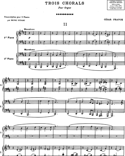 Choral n. 2 (extrait des "Œuvres d'orgue") - Transcription pour deux pianos