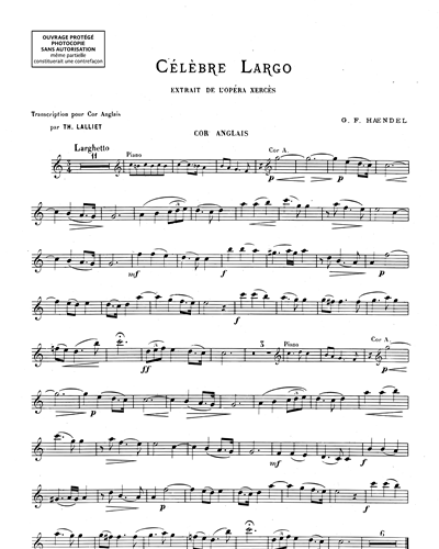 Célèbre Largo (air extrait de l'Opéra "Xerxès") - Pour piano et hautbois