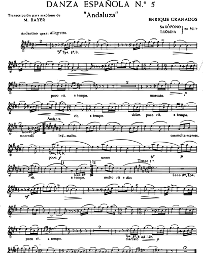 Andaluza ("Danza Española nº 5") - Transcripción para saxofón o trompa en Mi-bemol y piano