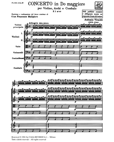 Concerto in Do maggiore RV 177 F. I n. 67 Tomo 160