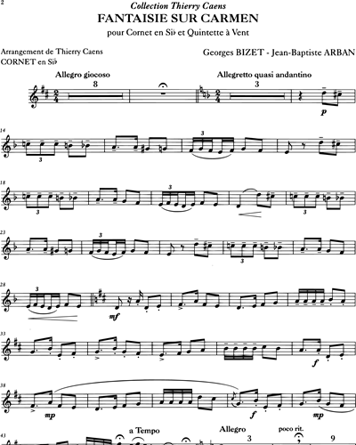 Fantaisie sur carmen arrangement pour Cornet en Si b et Quintette à vent
