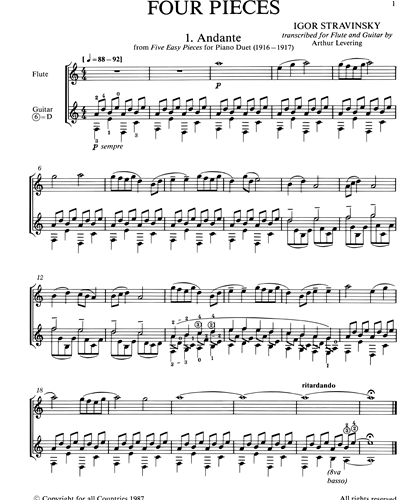 Four Pieces (Transcribed for Flute or Violin, and Piano)