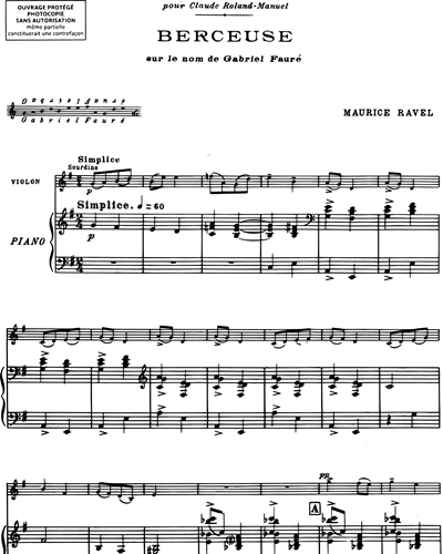 Berceuse sur le nom de Gabriel Fauré - Pour violon et piano