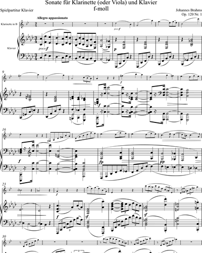 Sonata No. 1 F Minor for Clarinet and Piano, op. 120,1
