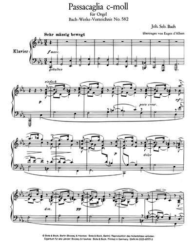 Passacaglia C minor BWV 582 Piano Version Sheet Music by Johann ...