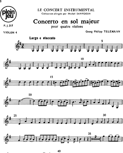 Concerto in Sol majeur pour Quatre Violons