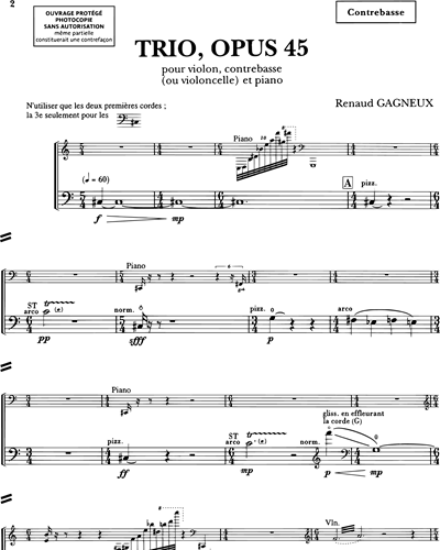 Trio pour violon, contrebasse (ou violoncelle) & piano Op. 45