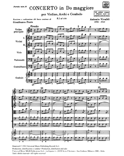 Concerto in Do Maggiore RV 170 F. I n. 172 Tomo 379