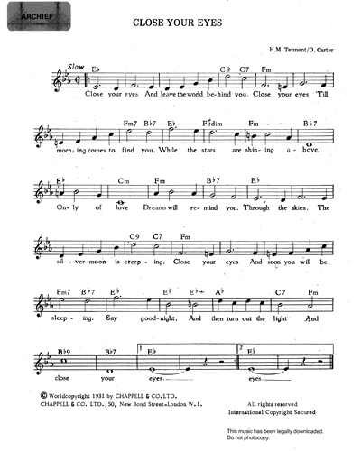 Close Your Eyes Voice & Guitar Sheet Music by Henry Moncrieff