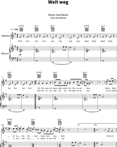 Weit weg Sheet Music by Bosse | nkoda | Free 7 days trial