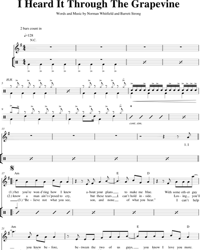 I Heard It Through The Grapevine Drums Voice Sheet Music by