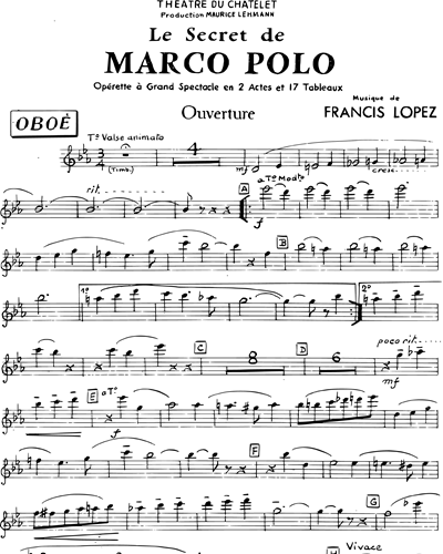 gambling mucus lack Secret de Marco Polo Oboe Sheet Music by Francis López | nkoda