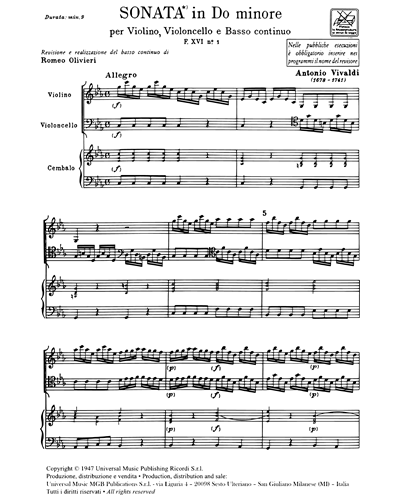 Sonata in Do minore RV 83 F. XVI n. 1 Tomo 20