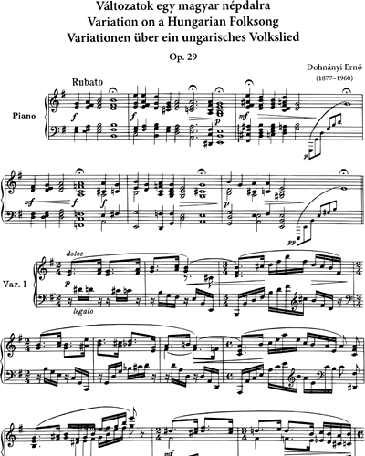 Variations on a Hungarian Folksong op. 29