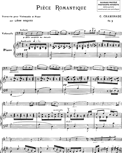 Pièce Romantique Op. 9 - Pour violoncelle et piano
