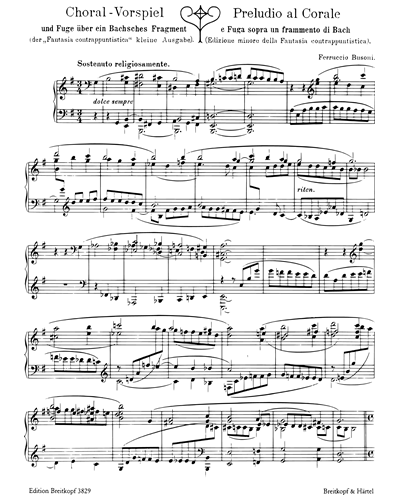 Choralvorspiel und Fuge über ein Bachsches Fragment Busoni-Verz. 256a