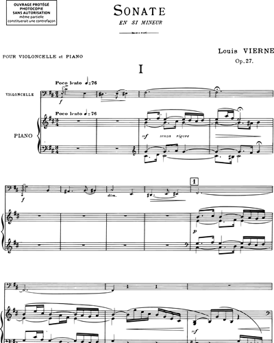 Sonate en Si mineur pour violoncelle & piano Op. 27
