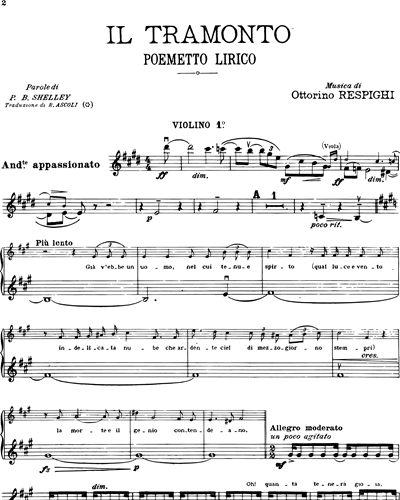 Il Tramonto Violin 1 Sheet Music by Ottorino Respighi, nkoda