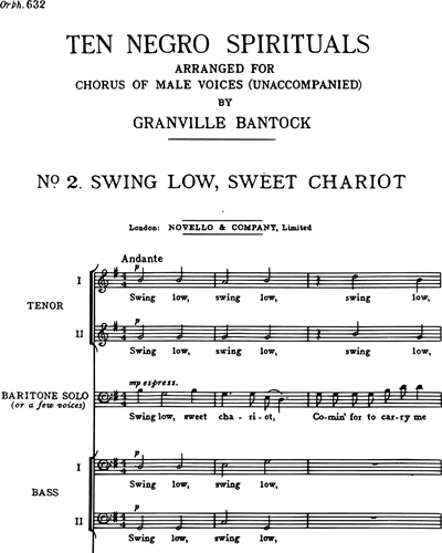 Swing Low, Sweet Chariot (No. 2 from "Ten Negro Spirituals")