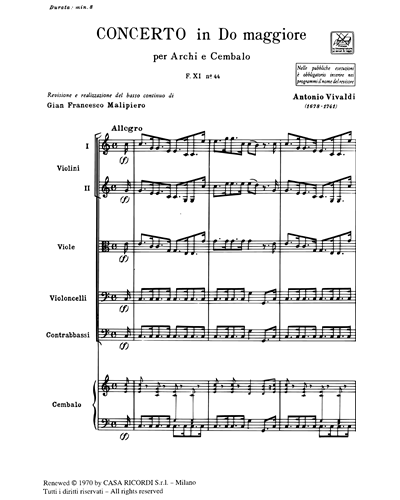 Concerto in Do maggiore RV 114 F. XI n. 44 Tomo 493