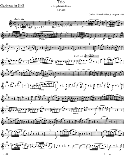 Trio in Eb major 'Kegelstatt Trio', K. 498