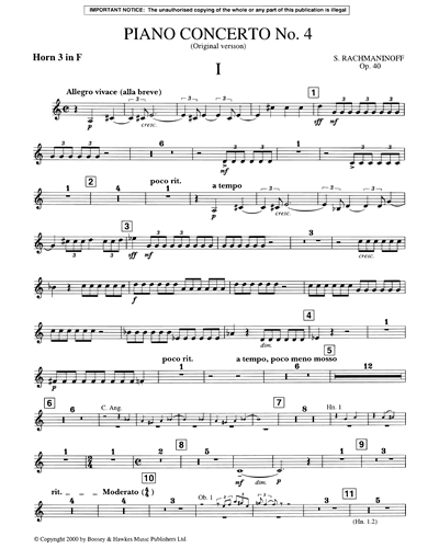 Piano Concerto 4, op. 40 [First Version] Horn 3 in F Sheet Music by Sergei Rachmaninoff | nkoda