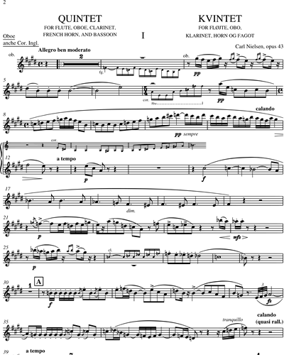 Quintet, Op. 43 Oboe/English Horn Sheet Music by Carl Nielsen, nkoda
