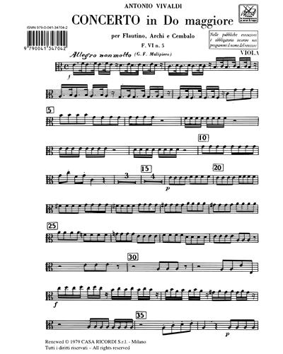 Concerto in Do maggiore RV 444 F. VI n. 5 Tomo 110
