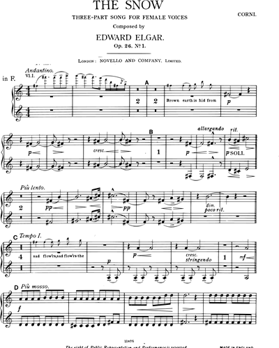 The Snow Op 26 No 1 Horn 1 Horn 2 Sheet Music By Edward Elgar Nkoda