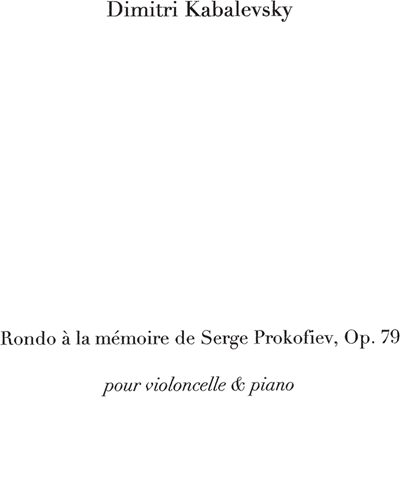Rondo à La Memoire De Serge Prokofiev Op. 79