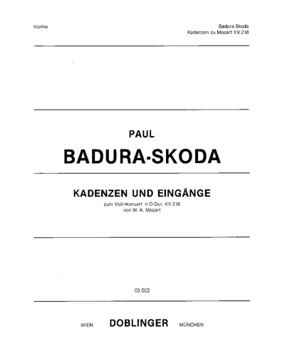 Cadenzas and Introductions for Mozart's Violin Concerto in D major, K. 218